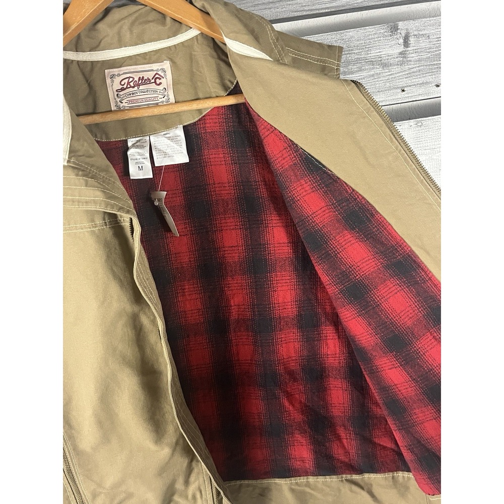 Rafter C Vest Mens M Beige Canvas Zip Up Western Buffalo Plaid Lined NEW NWT - Picture 6 of 9